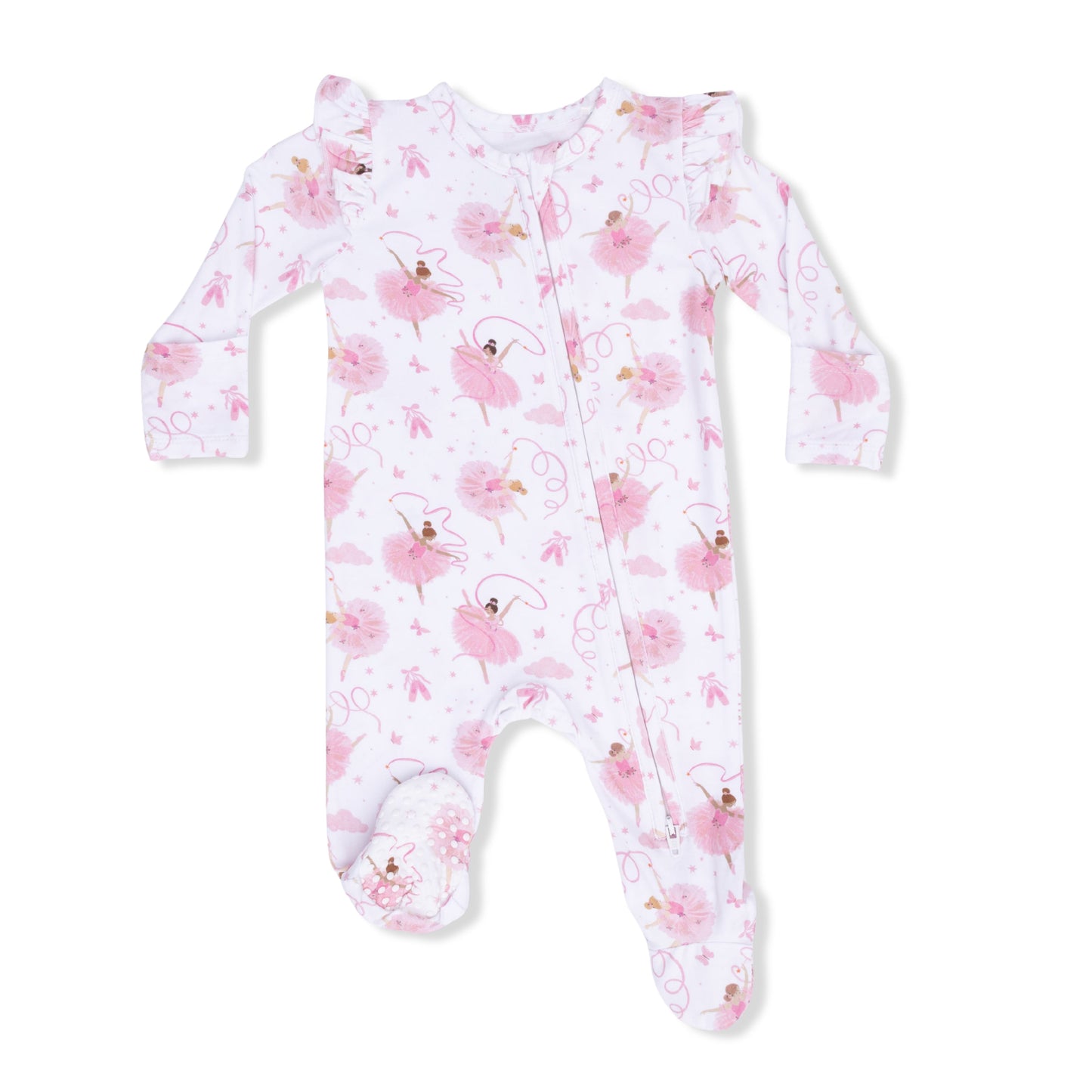 Ribbon Ballerinas - 2 Way Ruffle Sleeve Zipper Footie - Hello Baby Apparel