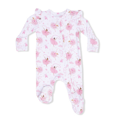 Ribbon Ballerinas - 2 Way Ruffle Sleeve Zipper Footie - Hello Baby Apparel