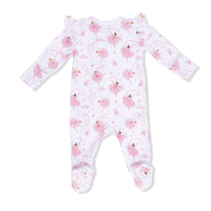 Ribbon Ballerinas - 2 Way Ruffle Sleeve Zipper Footie - Hello Baby Apparel