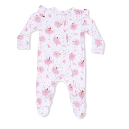 Ribbon Ballerinas - 2 Way Ruffle Sleeve Zipper Footie - Hello Baby Apparel
