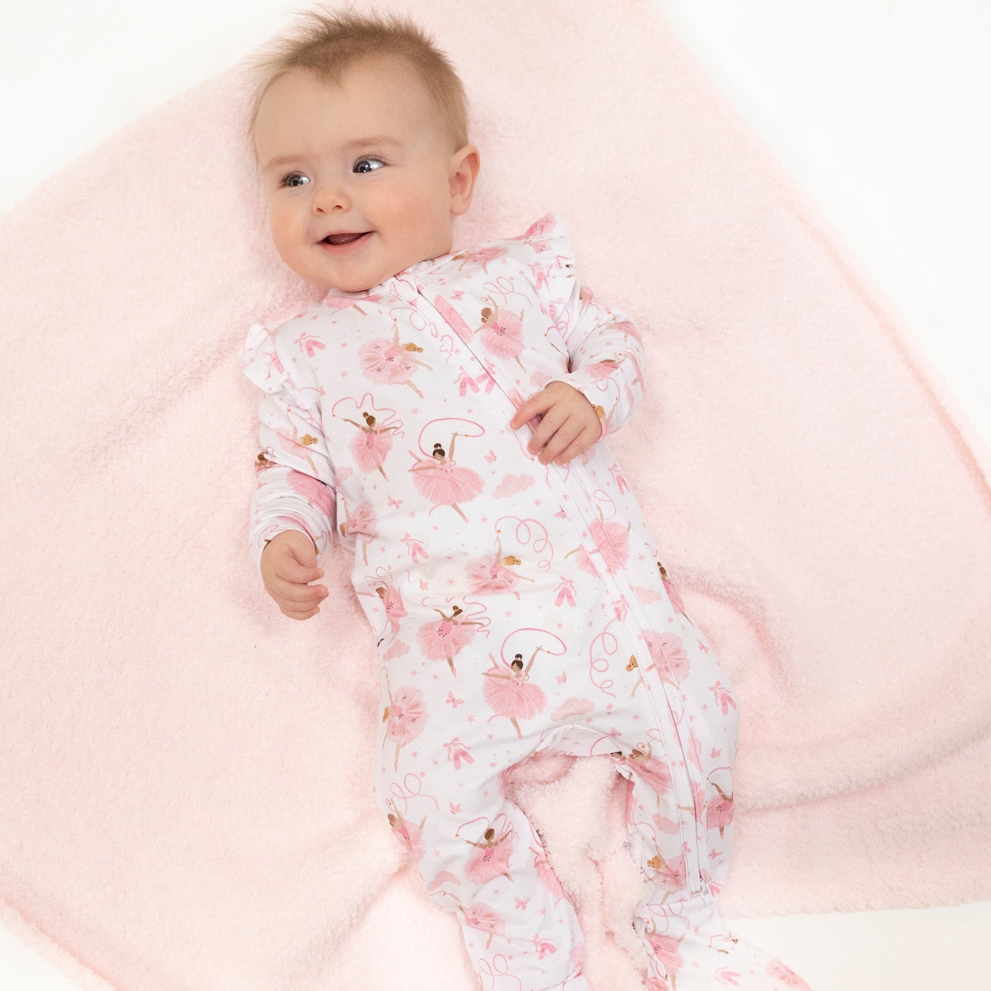Ribbon Ballerinas - 2 Way Ruffle Sleeve Zipper Footie - Hello Baby Apparel