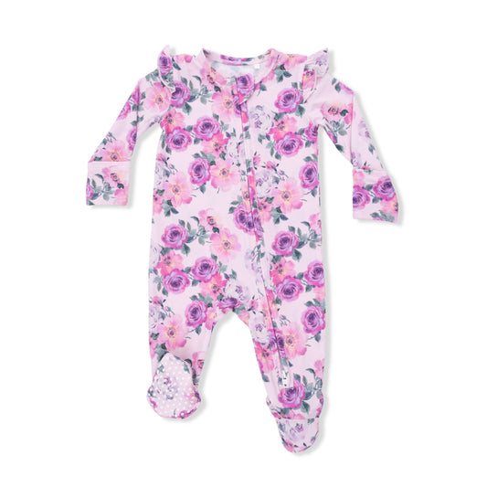 Rose Abundance - 2 Way Ruffle Sleeve Zipper Footie - Hello Baby Apparel