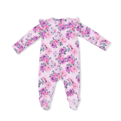 Rose Abundance - 2 Way Ruffle Sleeve Zipper Footie - Hello Baby Apparel