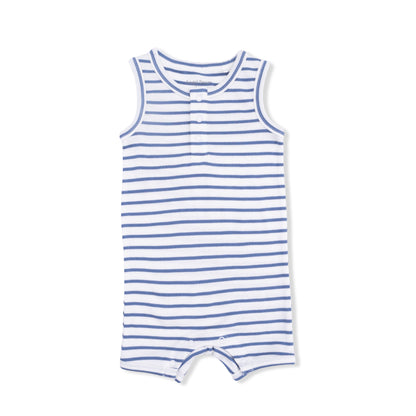 Navy Stripe - Henley Shortie Romper - Hello Baby Apparel