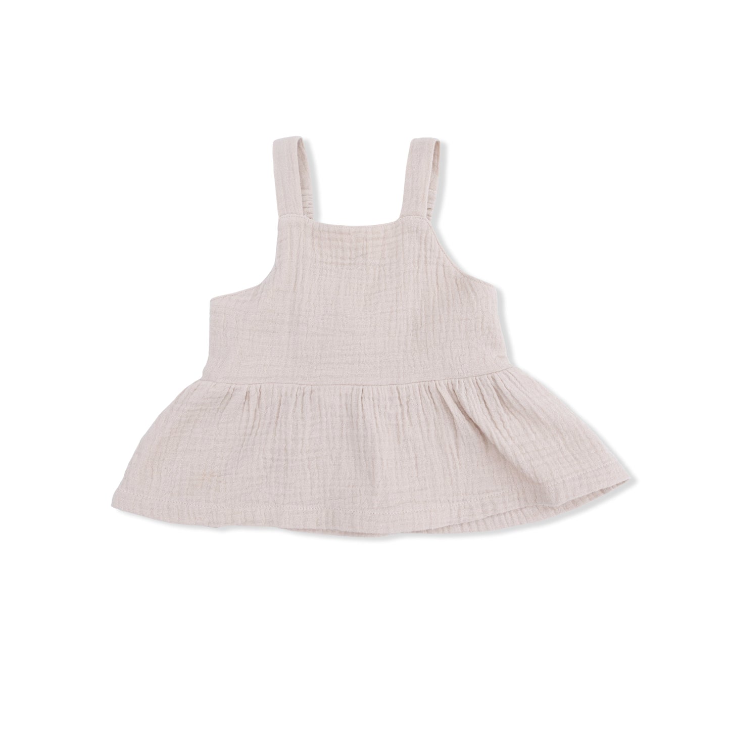 Solid Muslin French Oak - Peplum Tank with Smocked Back - Hello Baby Apparel
