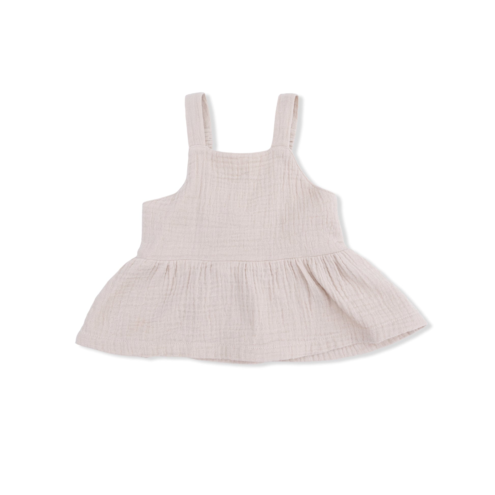 Solid Muslin French Oak - Peplum Tank with Smocked Back - Hello Baby Apparel