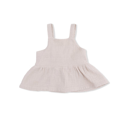 Solid Muslin French Oak - Peplum Tank with Smocked Back - Hello Baby Apparel