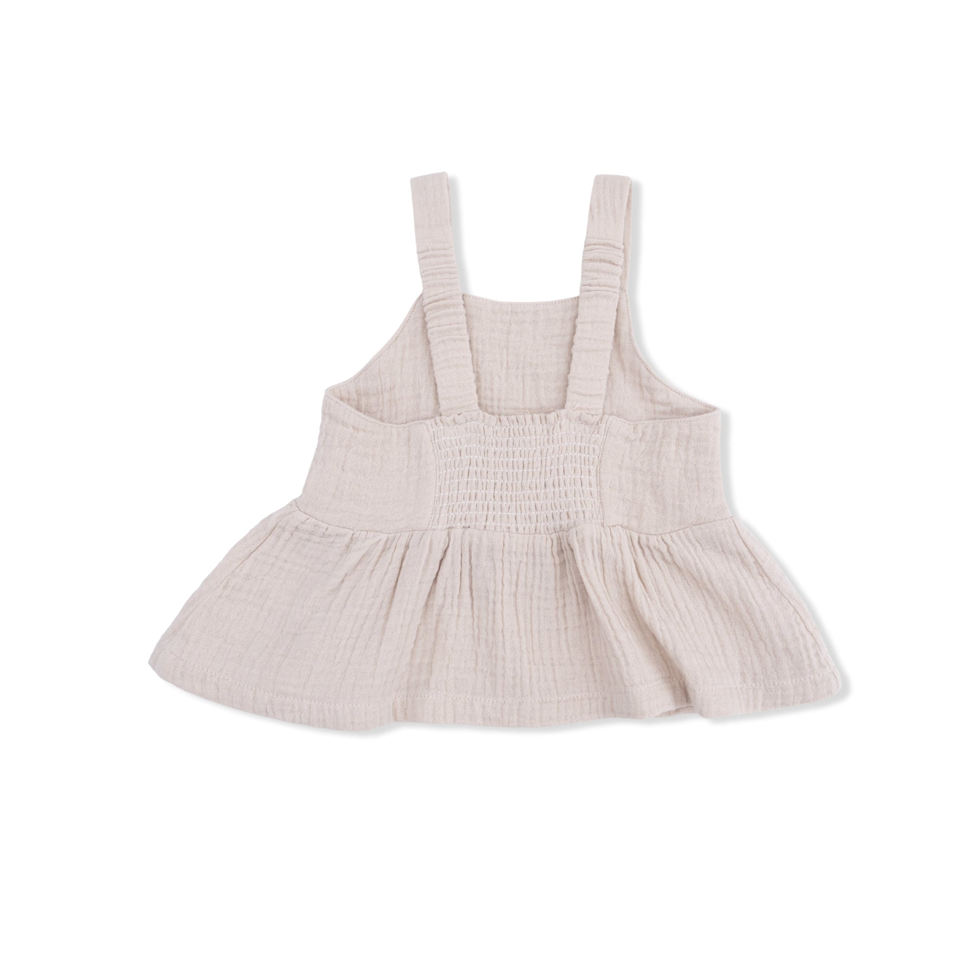 Solid Muslin French Oak - Peplum Tank with Smocked Back - Hello Baby Apparel