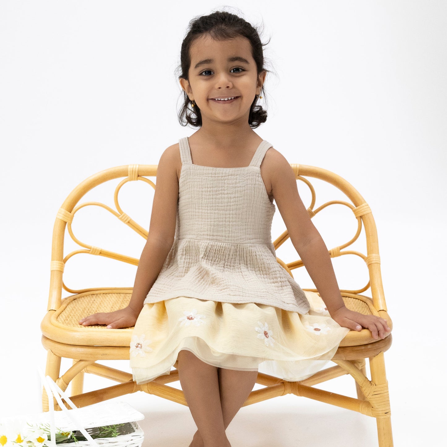 Solid Muslin French Oak - Peplum Tank with Smocked Back - Hello Baby Apparel