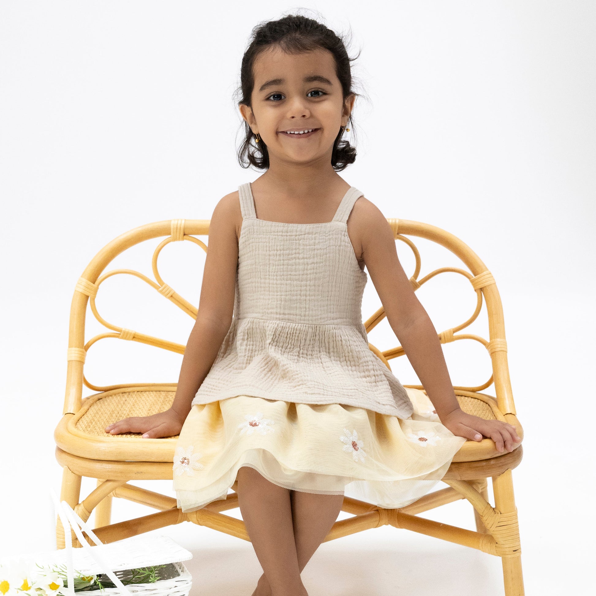 Solid Muslin French Oak - Peplum Tank with Smocked Back - Hello Baby Apparel
