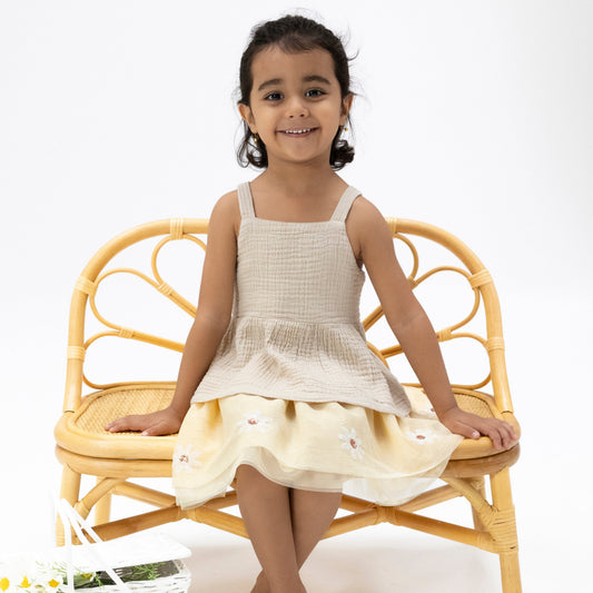 Solid Muslin French Oak - Peplum Tank with Smocked Back - Hello Baby Apparel