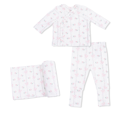 Dainty Buds and Bows - Take Me Home Set with Convertible Pant  & Swaddle Blanket Set - Hello Baby Apparel