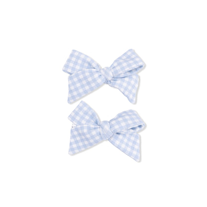 Mini Gingham Blue - 2 Pack Bow Clips - Hello Baby Apparel