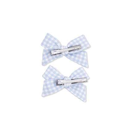 Mini Gingham Blue - 2 Pack Bow Clips - Hello Baby Apparel