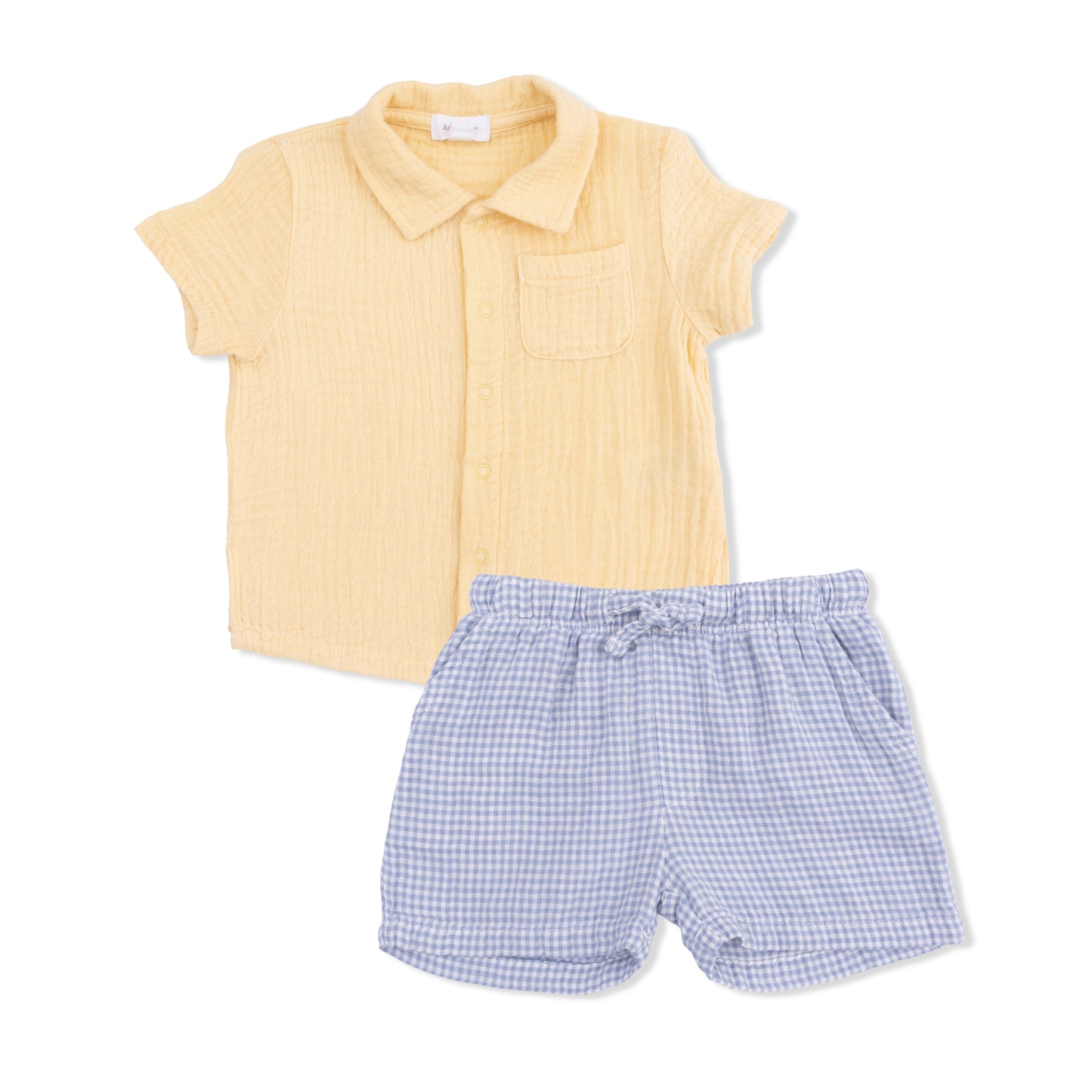 Micro Gingham Blue Blizzard - Polo Button Up with Casual Short - Hello Baby Apparel