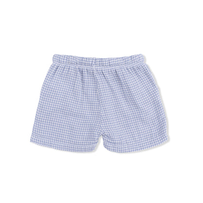 Micro Gingham Blue Blizzard - Polo Button Up with Casual Short - Hello Baby Apparel