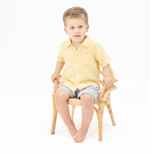 Micro Gingham Blue Blizzard - Polo Button Up with Casual Short - Hello Baby Apparel
