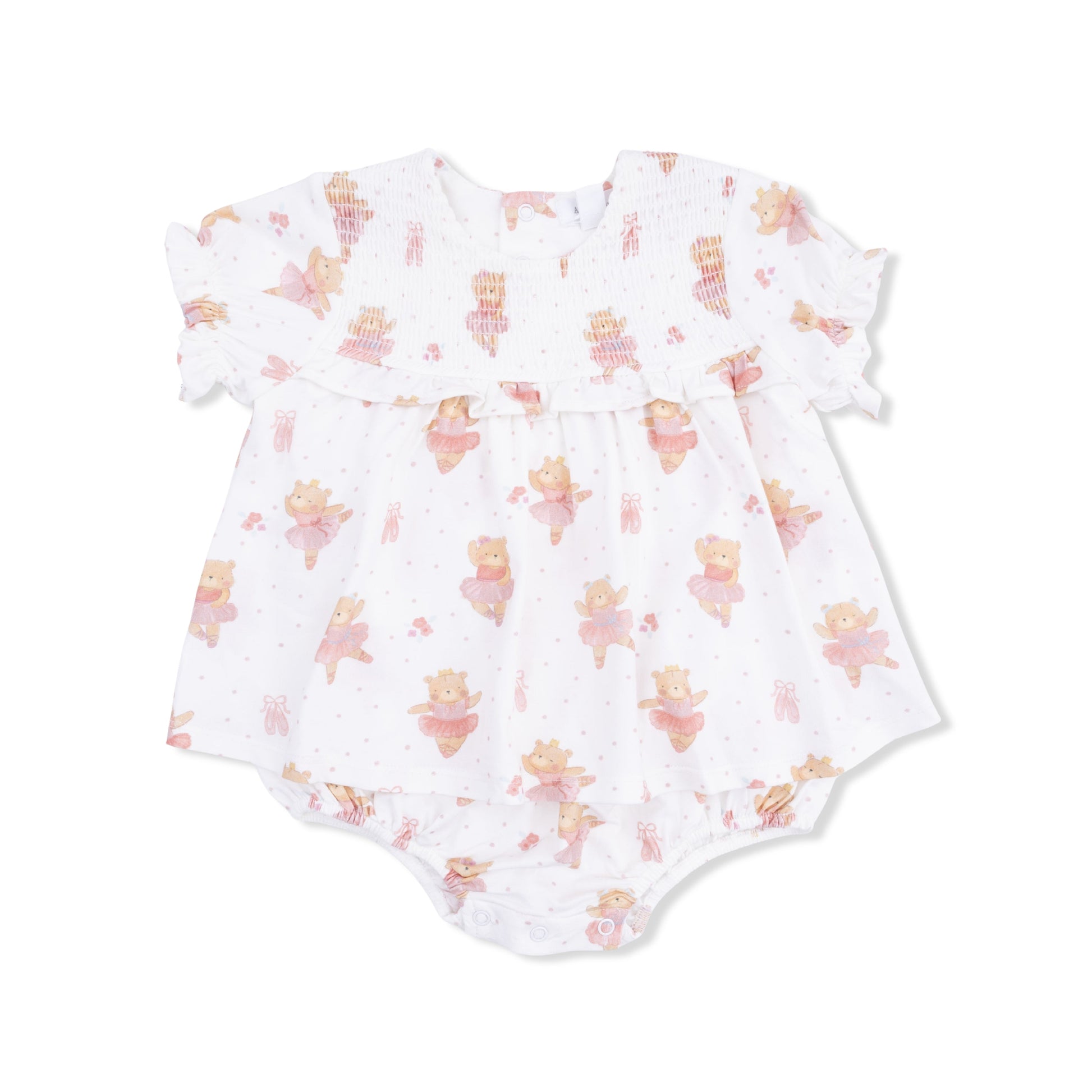 Teddy Bear Ballerina - Smocked Ruffle Bubble with Skirt - Hello Baby Apparel