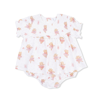 Teddy Bear Ballerina - Smocked Ruffle Bubble with Skirt - Hello Baby Apparel