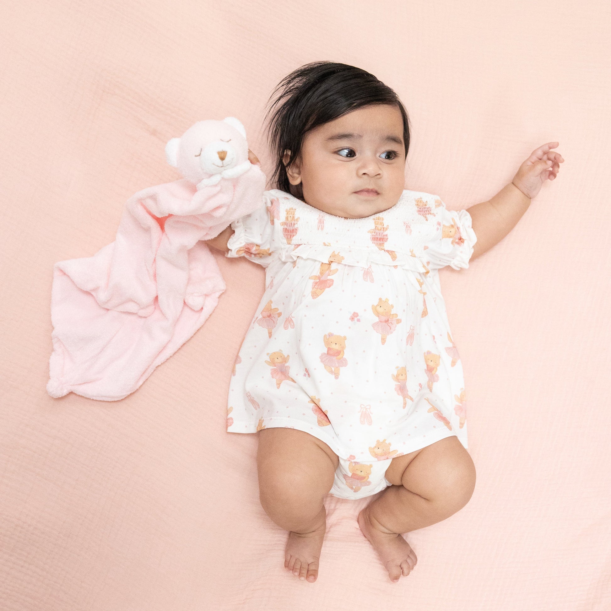 Teddy Bear Ballerina - Smocked Ruffle Bubble with Skirt - Hello Baby Apparel