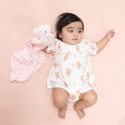 Teddy Bear Ballerina - Smocked Ruffle Bubble with Skirt - Hello Baby Apparel