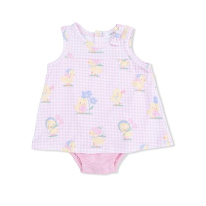 Vintage Spring Ducklings Pink - A-Line Bodysuit Dress - Hello Baby Apparel