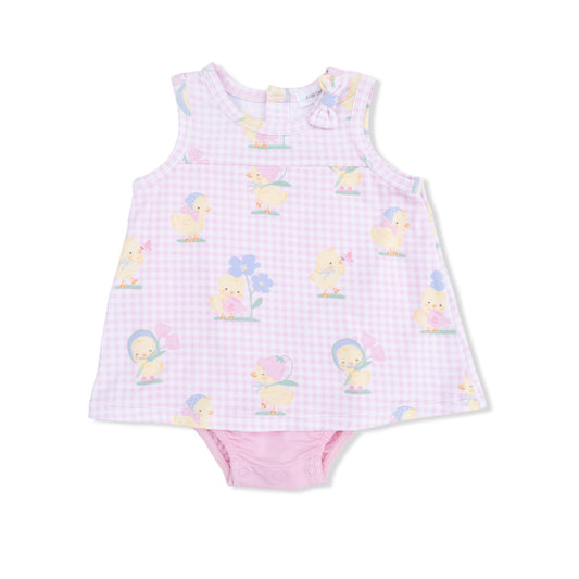 Vintage Spring Ducklings Pink - A-Line Bodysuit Dress - Hello Baby Apparel