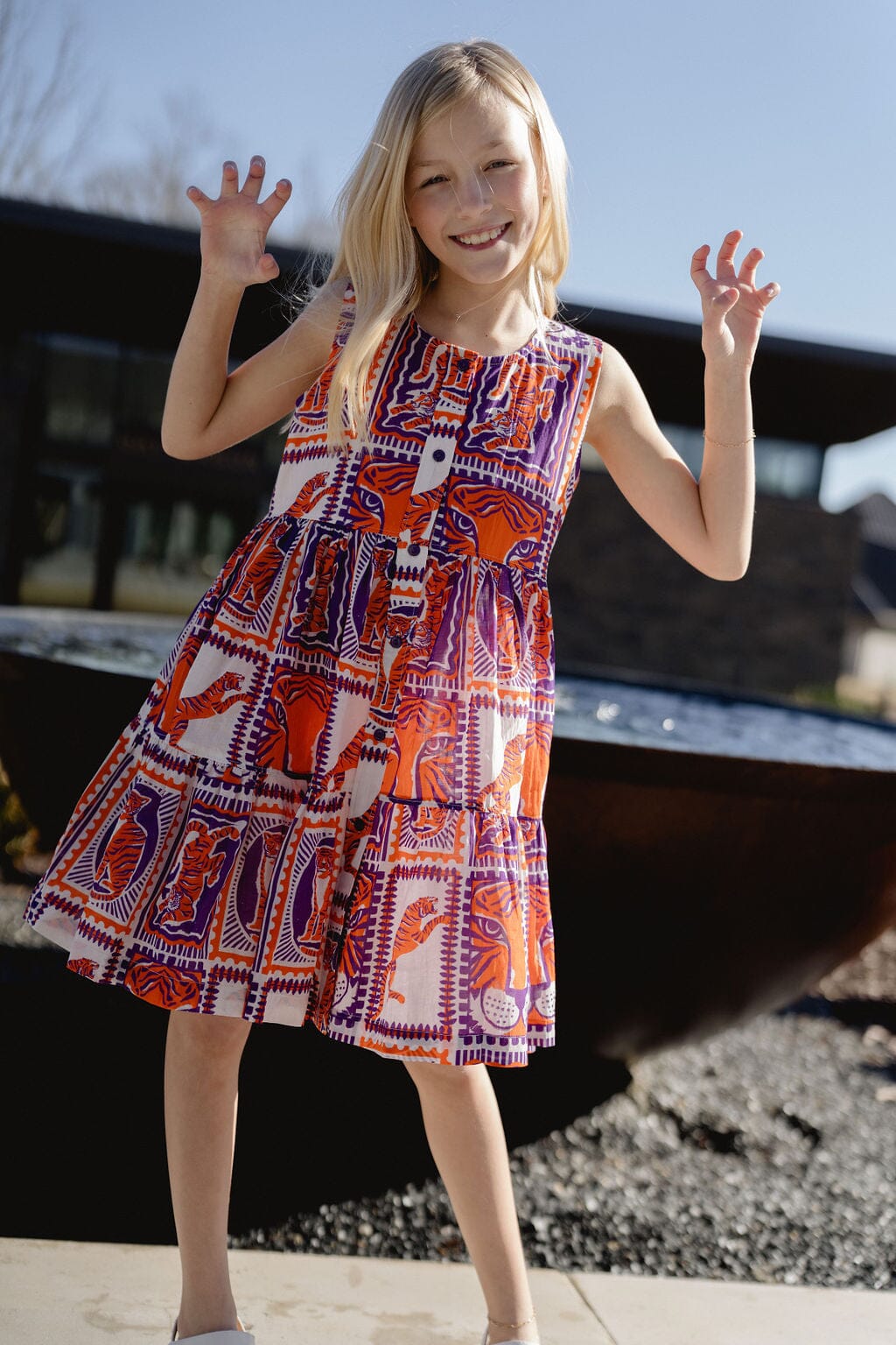 Girls Tiger Game Day Dress | Orange & Purple - Hello Baby Apparel