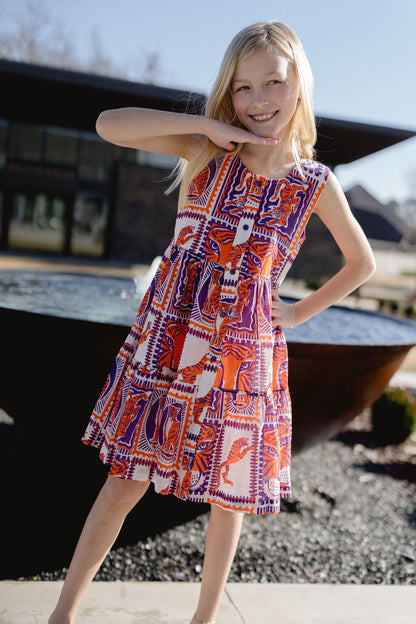 Girls Tiger Game Day Dress | Orange & Purple - Hello Baby Apparel