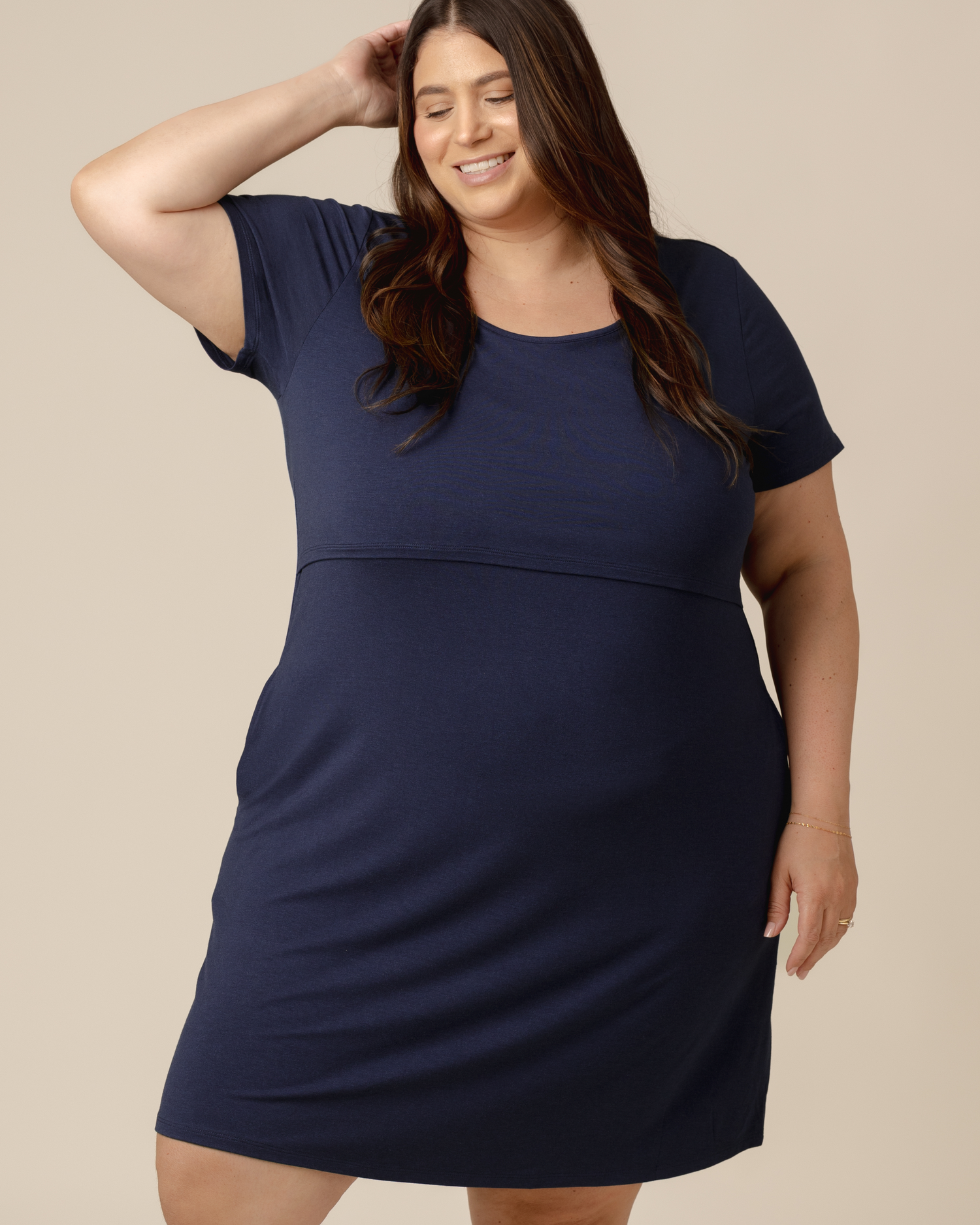 Eleanora Bamboo Maternity & Nursing Dress | Navy Heather - Hello Baby Apparel