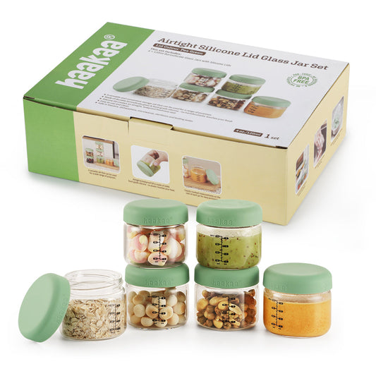 Haakaa Sealed Glass Storage Jar Set - 6 x 4 oz Glass Jars - Hello Baby Apparel