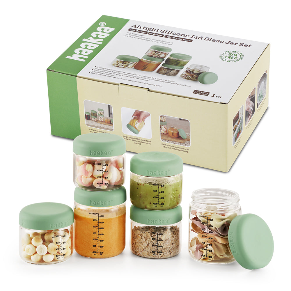 Haakaa Sealed Glass Storage Jar Set - 4 x 4oz + 2 x 7 oz Glass Jars - Hello Baby Apparel