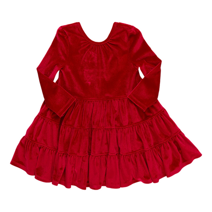 Girls Velour Pearl Dress - Red || Pink Chicken