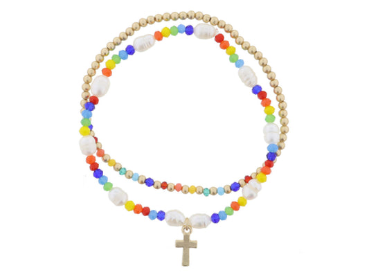 Primary Rainbow Cross Bracelet Set - Hello Baby Apparel