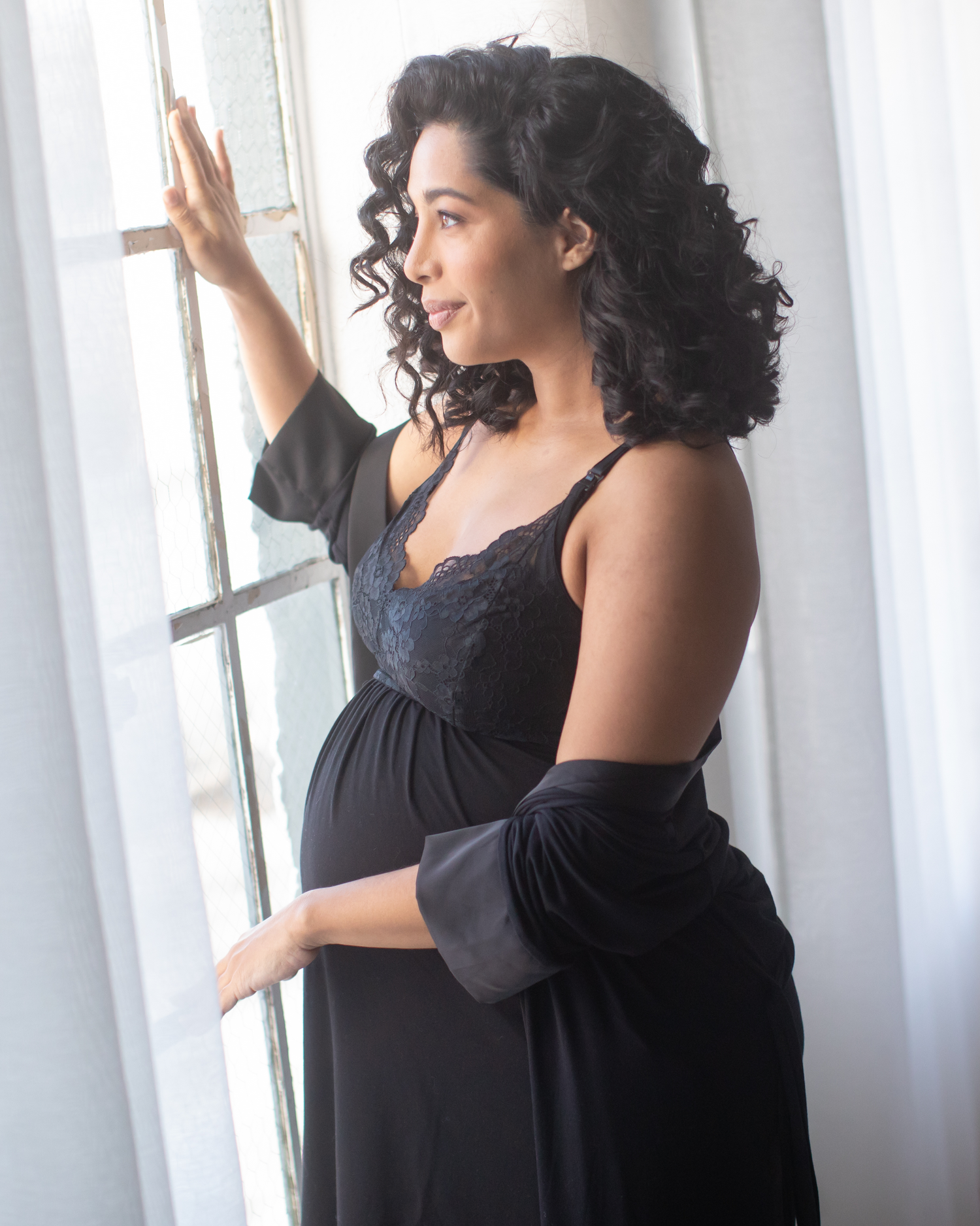 Lucille Maternity & Nursing Nightgown | Black - Hello Baby Apparel