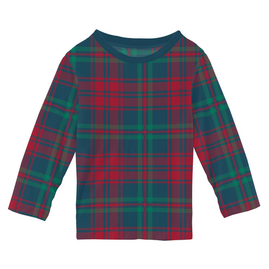 Peacock Plaid Long Sleeve Crew Neck Tee Kickee Pants  - Holiday