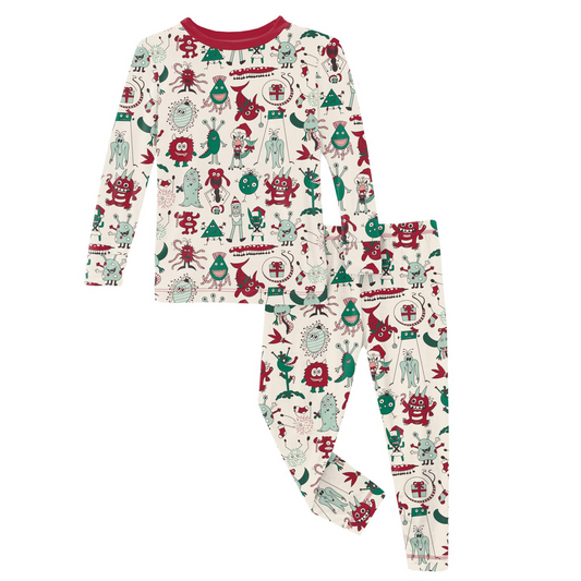 Merry Monsters Long Sleeve Pajama Set Kickee Pants  - Holiday