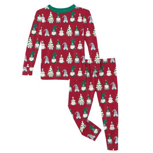 Crimson Gnomes Long Sleeve Pajama Set Kickee Pants  - Holiday