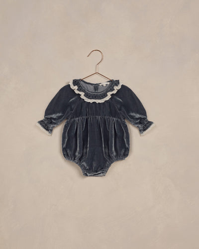 Adeline Romper || Midnight velvet with ivory lace trim - Noralee