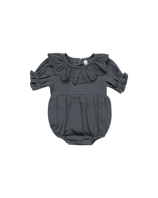 Quincy Mae Collared Romper || Indigo