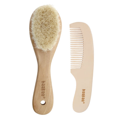 Haakaa Goats Wool Wooden Baby Brush & Comb Set - Hello Baby Apparel