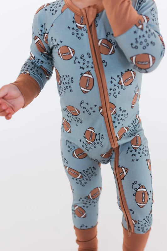 In My Jammer - Green Football Zipper Romper - Hello Baby Apparel
