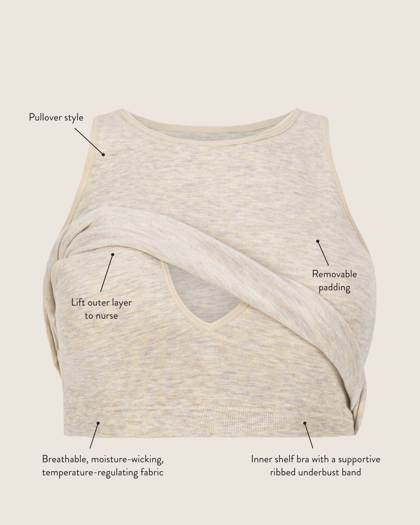 Sublime® Bamboo Maternity & Nursing Longline Bra Top | Oatmeal Heather - Hello Baby Apparel