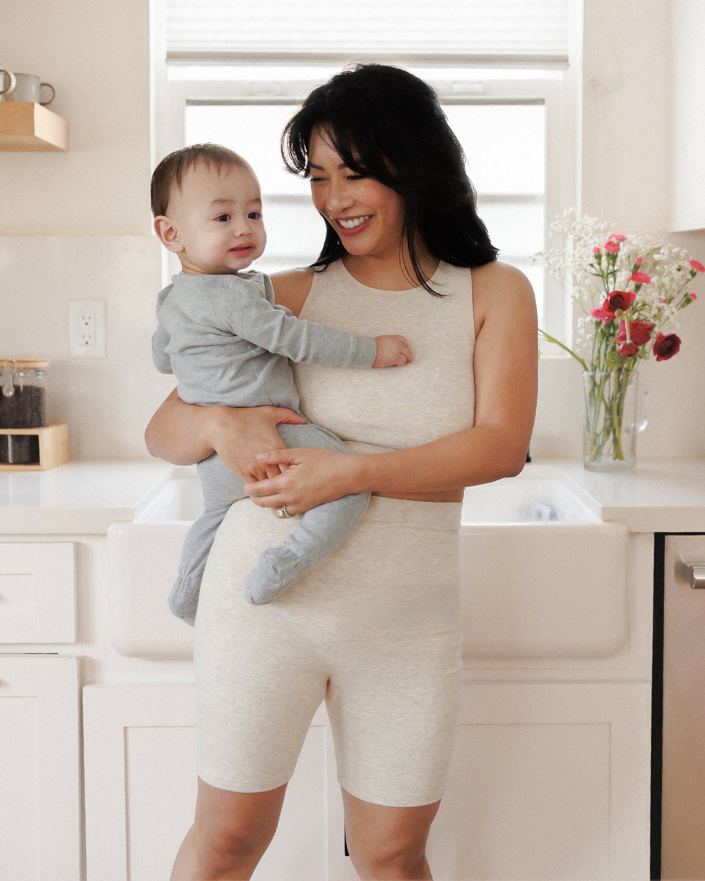 Sublime® Bamboo Maternity & Postpartum Bike Short | Oatmeal Heather - Hello Baby Apparel