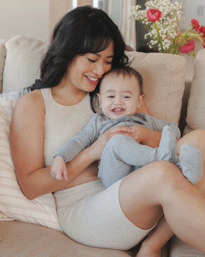 Sublime® Bamboo Maternity & Postpartum Bike Short | Oatmeal Heather - Hello Baby Apparel