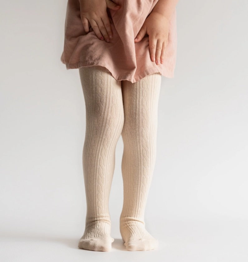 Vanilla Cable Knit Tights  || Little Stocking Co