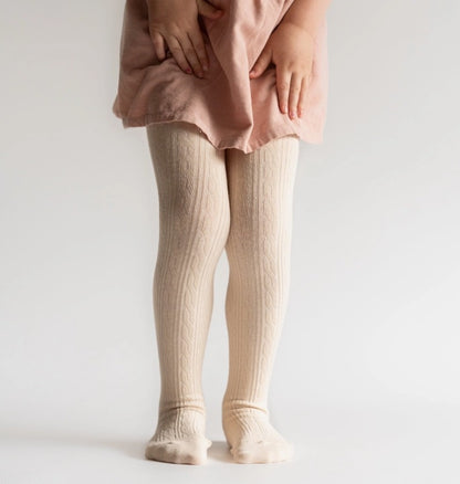 Vanilla Cable Knit Tights  || Little Stocking Co