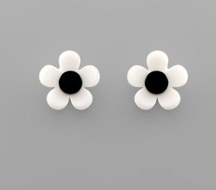 Acrylic Daisy Earrings - White & Black - Hello Baby Apparel