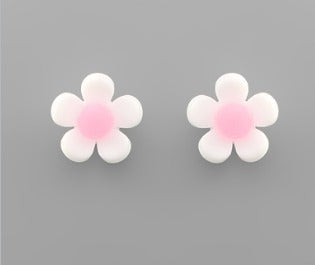 Acrylic Daisy Earrings - White & Pink - Hello Baby Apparel