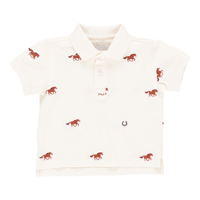 Baby Boys Alec Shirt - Lucky Horses Embroidery ||  Pink Chicken